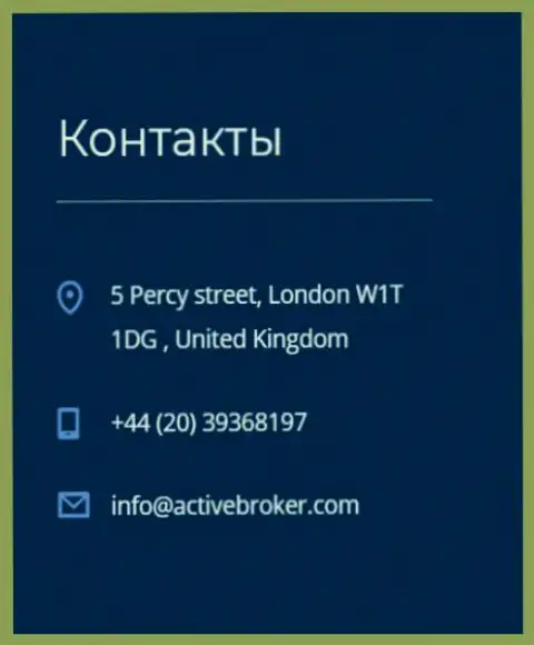Адрес центрального офиса Форекс компании Актив Брокер, предложенный на официальном сайте этого форекс ДЦ