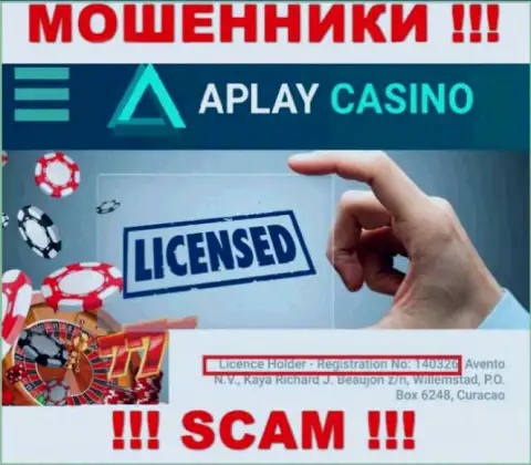 Не имейте дело с конторой APlay Casino, зная их лицензию, предоставленную на онлайн-сервисе, Вы не сумеете спасти свои вклады