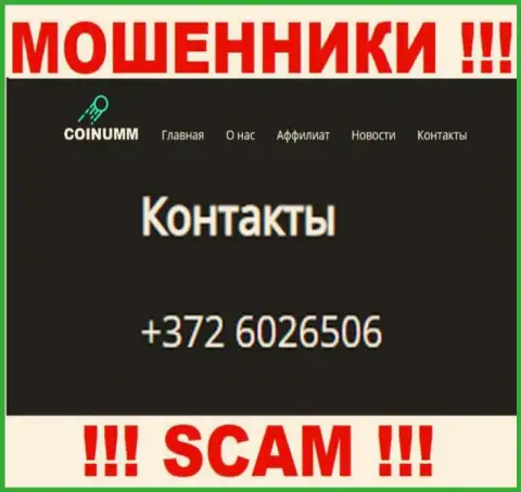 Номер телефона конторы Coinumm Com, приведенный на сайте мошенников