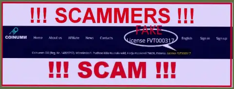 Coinumm Com swindlers do not have a license - look out