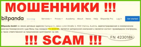 FN 423018k - это регистрационный номер мошенников Bitpanda Com, которые НЕ ОТДАЮТ ОБРАТНО ДЕНЕЖНЫЕ АКТИВЫ !!!