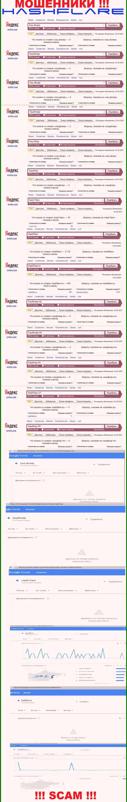 Количество online-запросов в поисковиках сети Интернет по бренду мошенников HashFlare