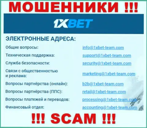 На официальном сайте мошеннической организации 1XBet указан данный e-mail