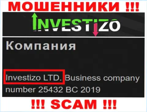Сведения о юр лице Инвестицо Ком на их официальном интернет-ресурсе имеются - это Investizo LTD