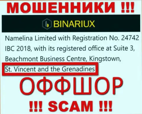 Бинариукс это МОШЕННИКИ, которые официально зарегистрированы на территории - Saint Vincent and the Grenadines