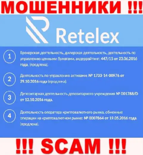 Retelex, запудривая мозги наивным людям, предоставили на своем сайте номер их лицензии