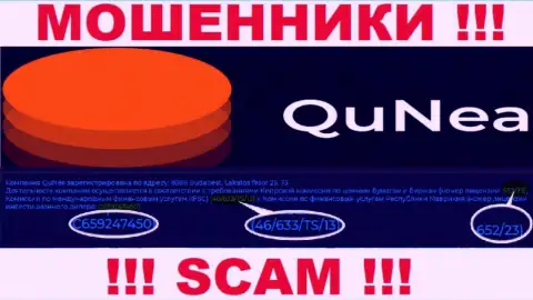 Обманщики QuNea не скрывают лицензию, разместив ее на ресурсе, однако будьте начеку !!!