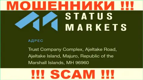 За надувательство людей internet-ворам Status Markets ничего не будет, ведь они спрятались в оффшорной зоне: Trust Company Complex, Ajeltake Road, Ajeltake Island, Majuro, Republic of the Marshall Islands, MH 96960