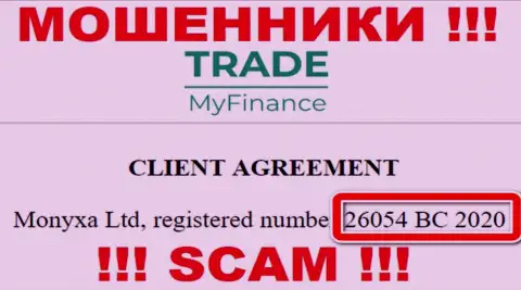 Номер регистрации махинаторов TradeMyFinance (26054 BC 2020) никак не доказывает их добросовестность