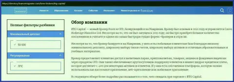 Обзор деятельности форекс дилинговой компании BTGCapital на web-сайте директори финансмагнат ком