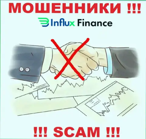 На сайте мошенников InFlux Finance не имеется ни единого слова о регуляторе компании