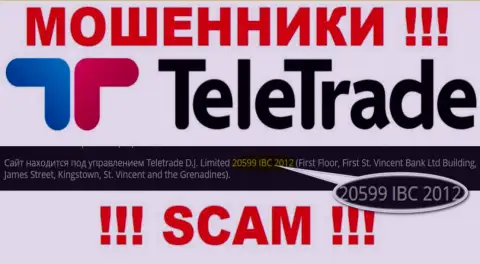 Номер регистрации мошенников TeleTrade (20599 IBC 2012) не доказывает их честность
