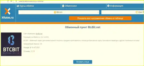 Материал об обменнике БТКБит Нет на информационном портале иксрейтес ру
