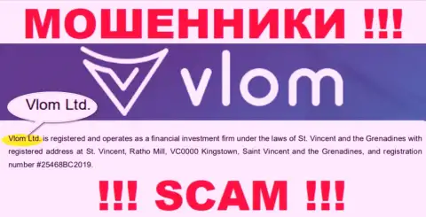 Юридическое лицо, управляющее мошенниками Влом - это Vlom Ltd