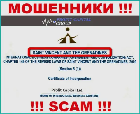Юридическое место регистрации махинаторов Profit Capital Group - St. Vincent and the Grenadines
