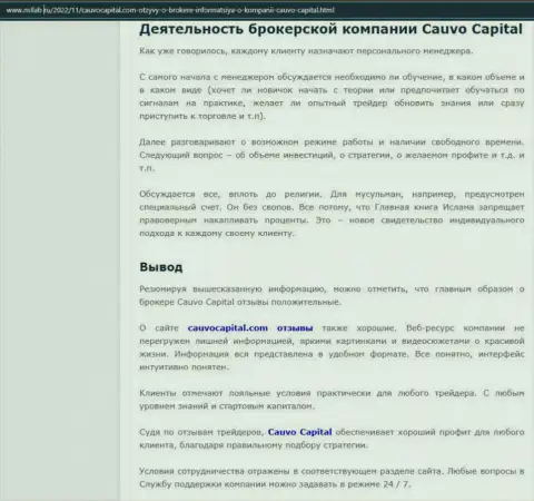 Брокер Cauvo Capital был представлен в обзорной статье на веб-ресурсе nsllab ru