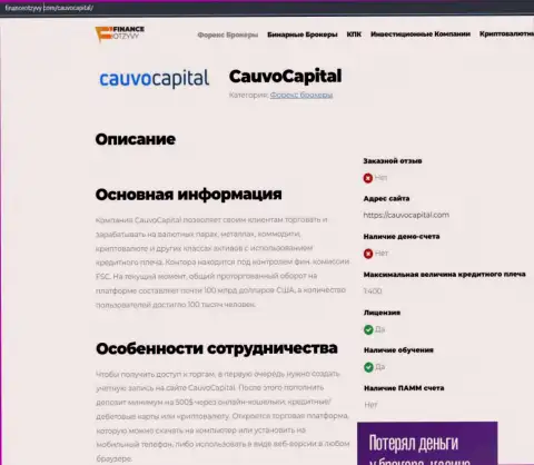 Обзорный материал об дилинговой организации Кауво Капитал на информационном сервисе financeotzyvy com