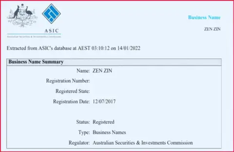Регистрация организации Зиннейра Ком австралийским регулятором финансовых рынков